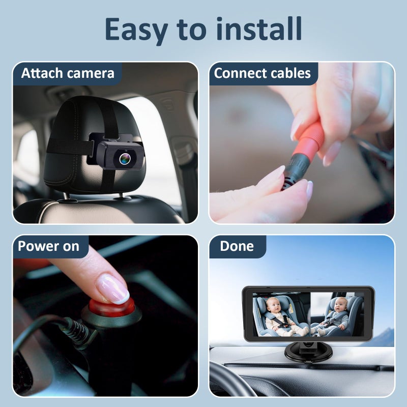 Yakry 2-Kids Baby Car Camera for Seat: 6.9 Inch Ultrawide Display with Two Cameras Rear Facing - USB Powered Backseat Camera HD 1080P Easy to Install - Image 4