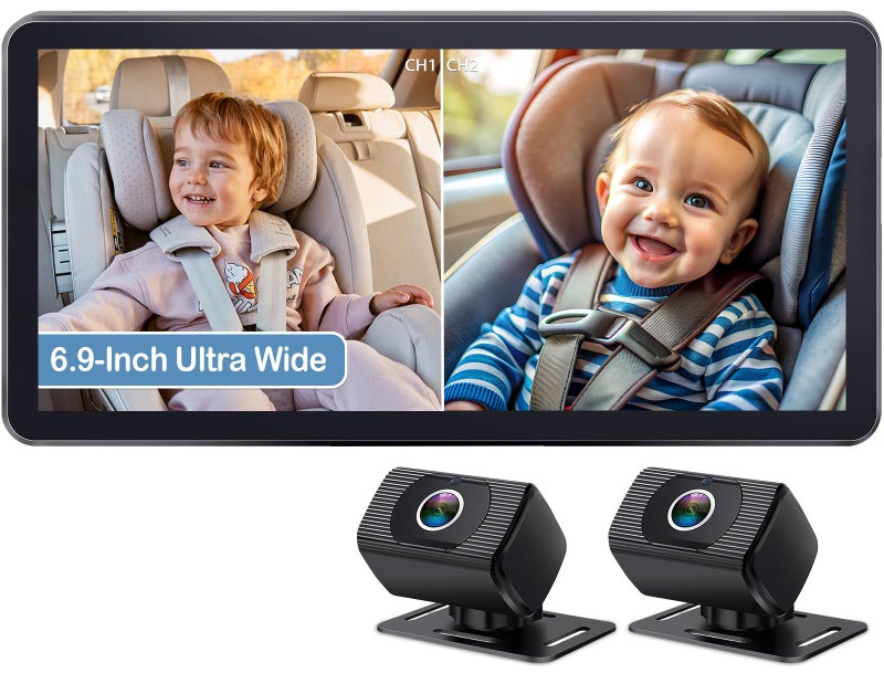 Yakry 2-Kids Baby Car Camera for Seat: 6.9 Inch Ultrawide Display with Two Cameras Rear Facing - USB Powered Backseat Camera HD 1080P Easy to Install - Image 1