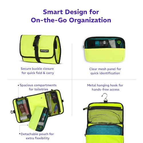Provogue Trifold Toiletry Kit for Men and Women, Polyester Cosmetic kit, Travel Organiser Pouch with Foldable Design and Buckle Closure, Travel Accessory for Men and Women, Glow Lime - Image 4