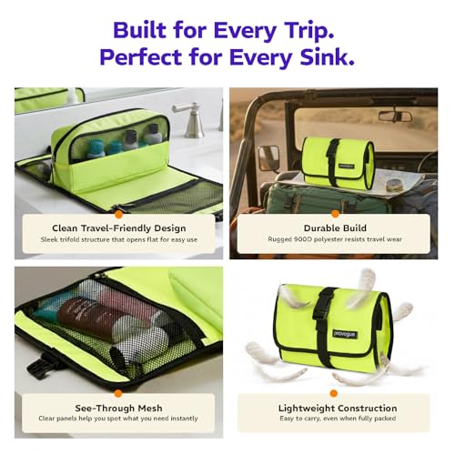 Provogue Trifold Toiletry Kit for Men and Women, Polyester Cosmetic kit, Travel Organiser Pouch with Foldable Design and Buckle Closure, Travel Accessory for Men and Women, Glow Lime - Image 5