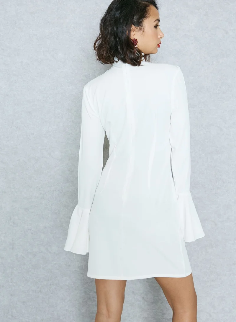 Missguided Choker Neck Flute Sleeve Dress