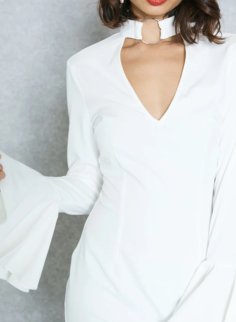 Missguided Choker Neck Flute Sleeve Dress