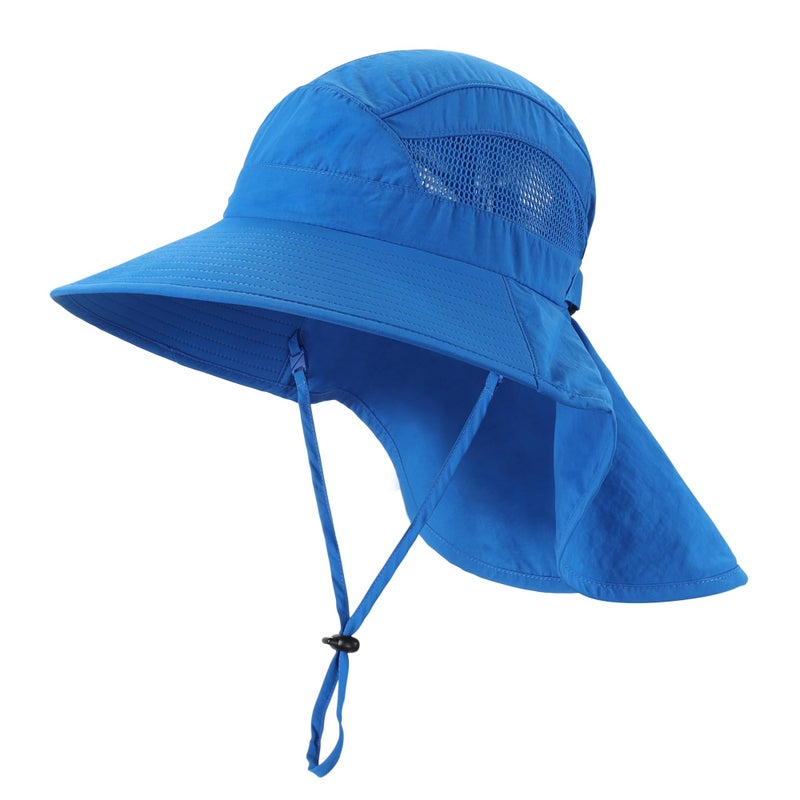 Home Prefer UPF50 Wide Brim Kids Sun Hat Neck Flap Boys Sun Protection Beach Hat Royal Blue Medium - Image 1