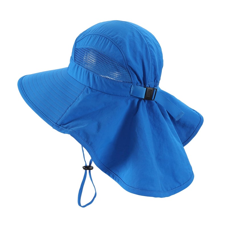 Home Prefer UPF50 Wide Brim Kids Sun Hat Neck Flap Boys Sun Protection Beach Hat Royal Blue Medium - Image 2