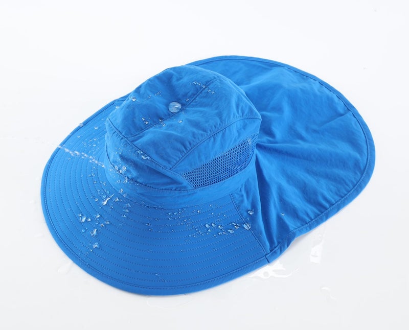 Home Prefer UPF50 Wide Brim Kids Sun Hat Neck Flap Boys Sun Protection Beach Hat Royal Blue Medium - Image 3