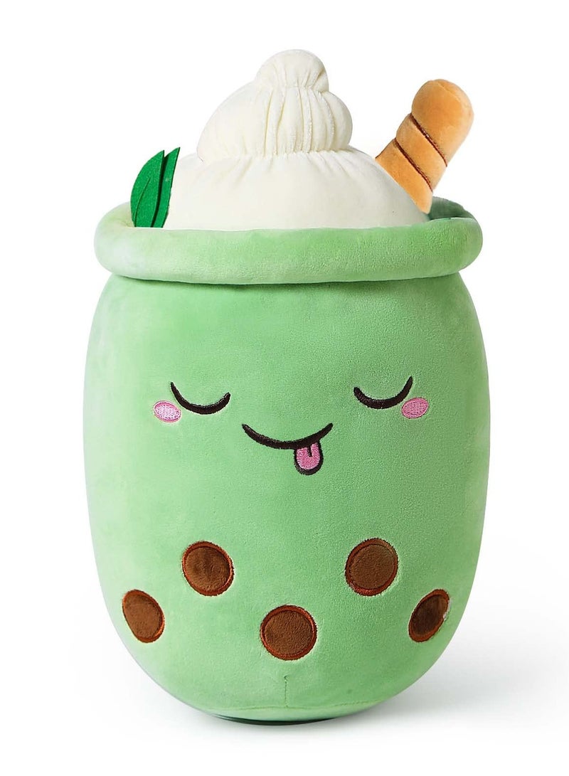 SYOSI Boba Milk Tea Plush Stuffed Bubble Plushie Cartoon Food Shaped Soft Ice Cream Cup Kawaii Pillow Home Hugging Gift for Kids Green 9.4In - Image 1