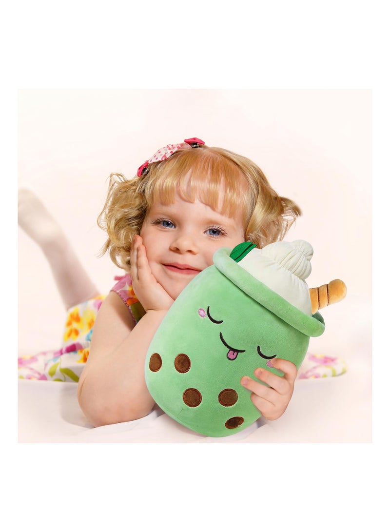 SYOSI Boba Milk Tea Plush Stuffed Bubble Plushie Cartoon Food Shaped Soft Ice Cream Cup Kawaii Pillow Home Hugging Gift for Kids Green 9.4In - Image 2