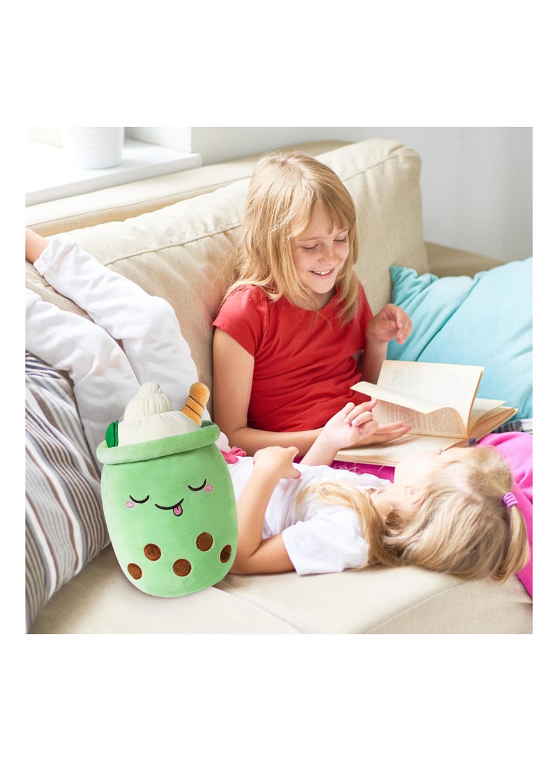 SYOSI Boba Milk Tea Plush Stuffed Bubble Plushie Cartoon Food Shaped Soft Ice Cream Cup Kawaii Pillow Home Hugging Gift for Kids Green 9.4In - Image 4