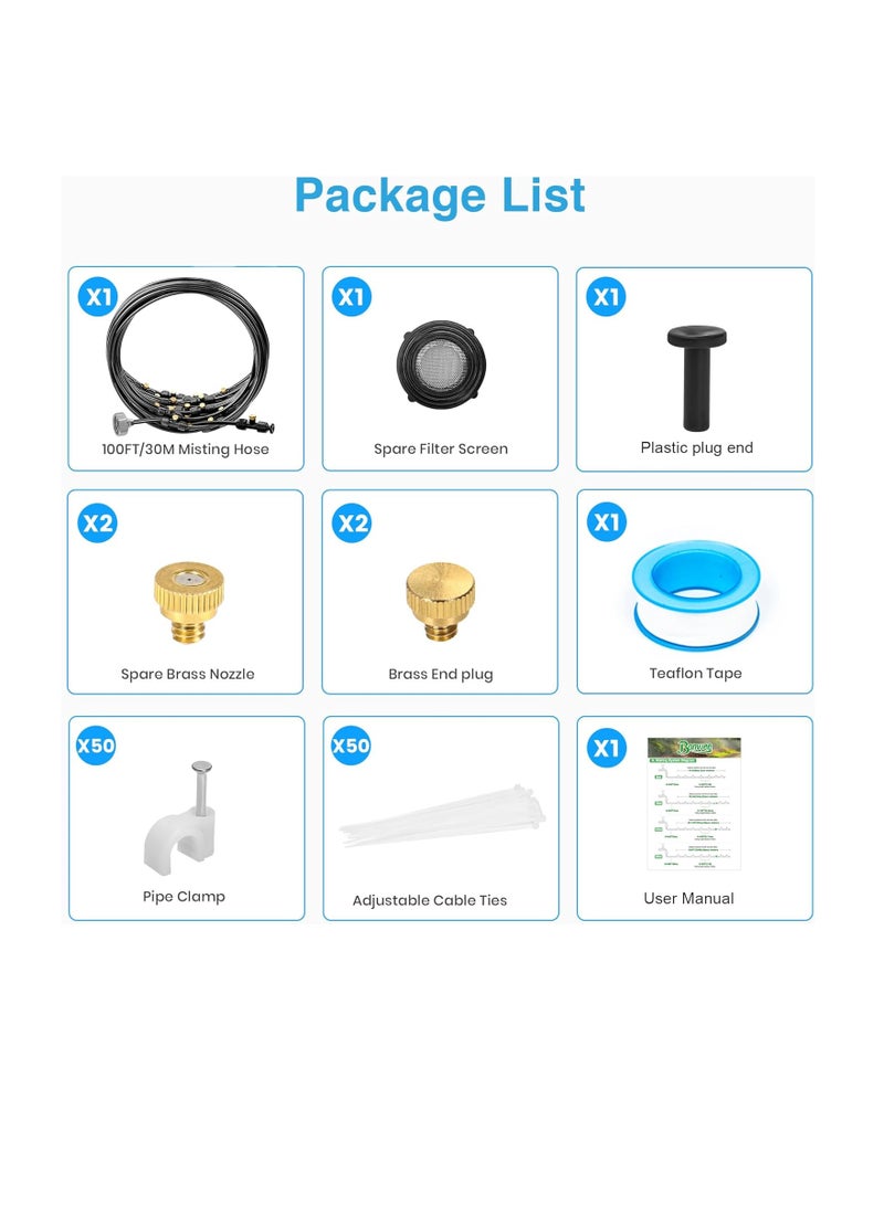 general Misters for Outside Patio, 100FT Misting Cooling System for Patio, 100FT (30M) Misting Line+28 Mist Nozzles+3/4" Brass Adapter, Pre-Assembled Garden & Greenhouse Watering System - Image 3