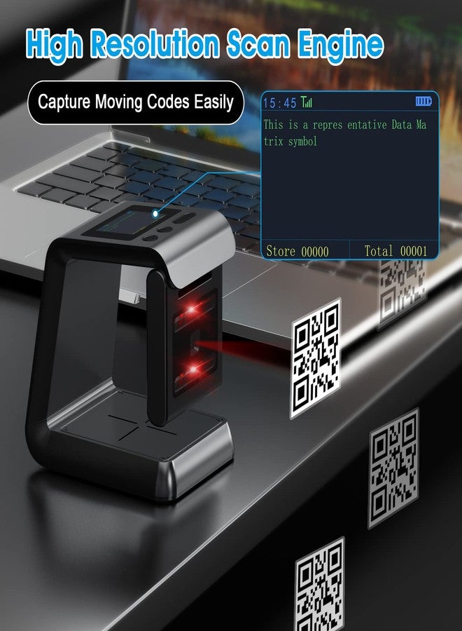سيمكود ماسح ضوئي لاسلكي ثنائي الأبعاد لرموز QR من Symcode، متعدد الاتجاهات، مزود بشاشة عرض وبطاريات ذات سعة كبيرة، متوافق مع تقنية Bluetooth و2.4 جيجاهرتز اللاسلكية، مناسب للمطارات والمتاجر الكبرى. - Image 4