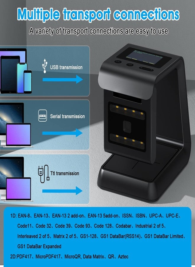سيمكود ماسح ضوئي لاسلكي ثنائي الأبعاد لرموز QR من Symcode، متعدد الاتجاهات، مزود بشاشة عرض وبطاريات ذات سعة كبيرة، متوافق مع تقنية Bluetooth و2.4 جيجاهرتز اللاسلكية، مناسب للمطارات والمتاجر الكبرى. - Image 5