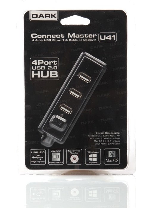 Dark - 4 Port USB2.0 Hub with On/Off Button - Image 1