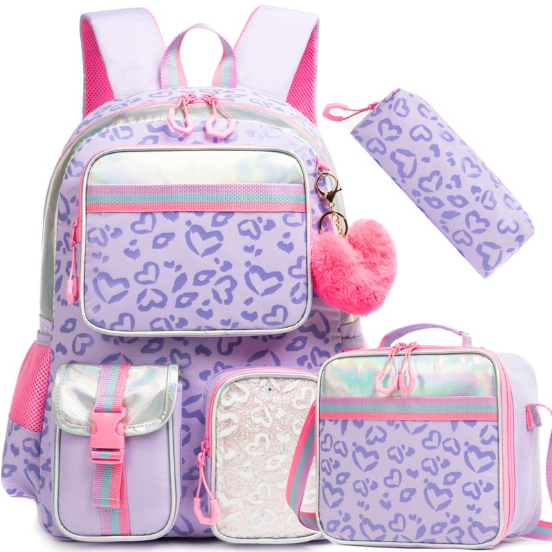 Meetbelify Aesthetic Backpack with Lunch Box for Elementary Students Cute School Bag for Girls 810 Purple - Image 2