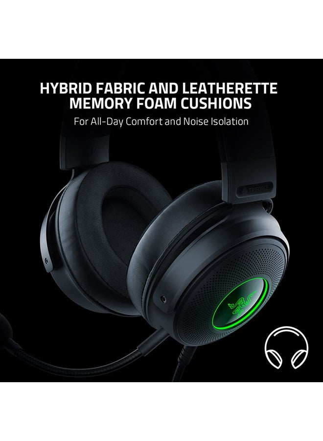 Razer Kraken V3 Wired USB Gaming Headset - Triforce Titanium 50mm Drivers, Hybrid Fabric & Leatherette Memory Foam Cushions, Detachable HyperClear Mic - Black - Image 5