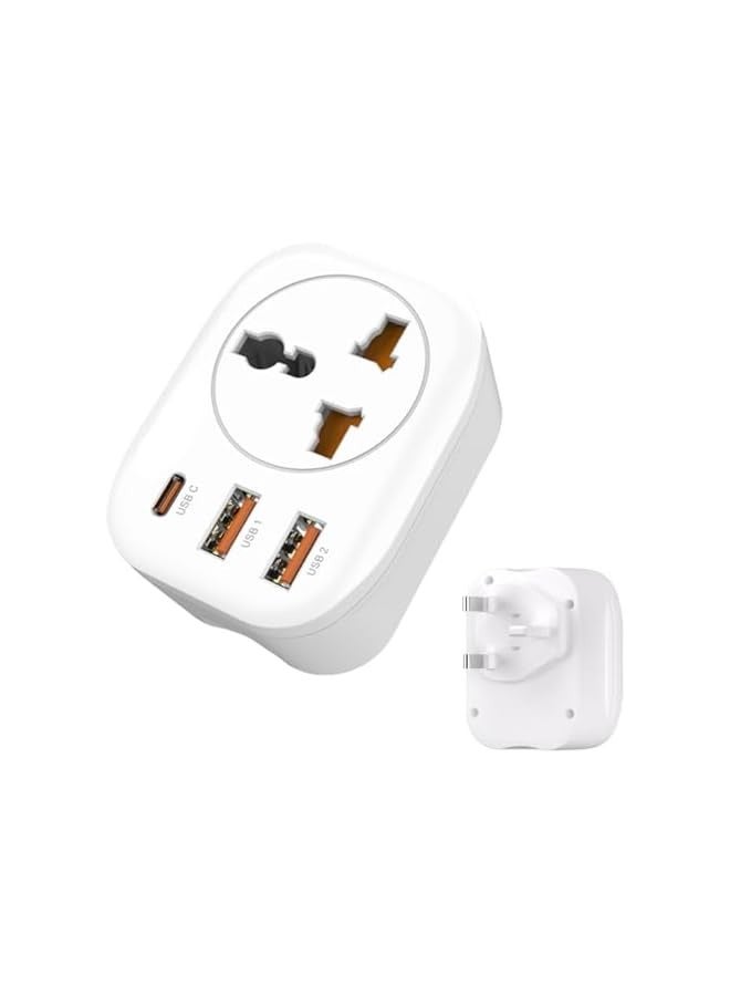 erorex Plug Adapter, Type G Travel Converter, Universal Socket Travel Adaptor with 2USB+Type-C port for Business Trip Holiday Hotel Airport-White  - Image 1
