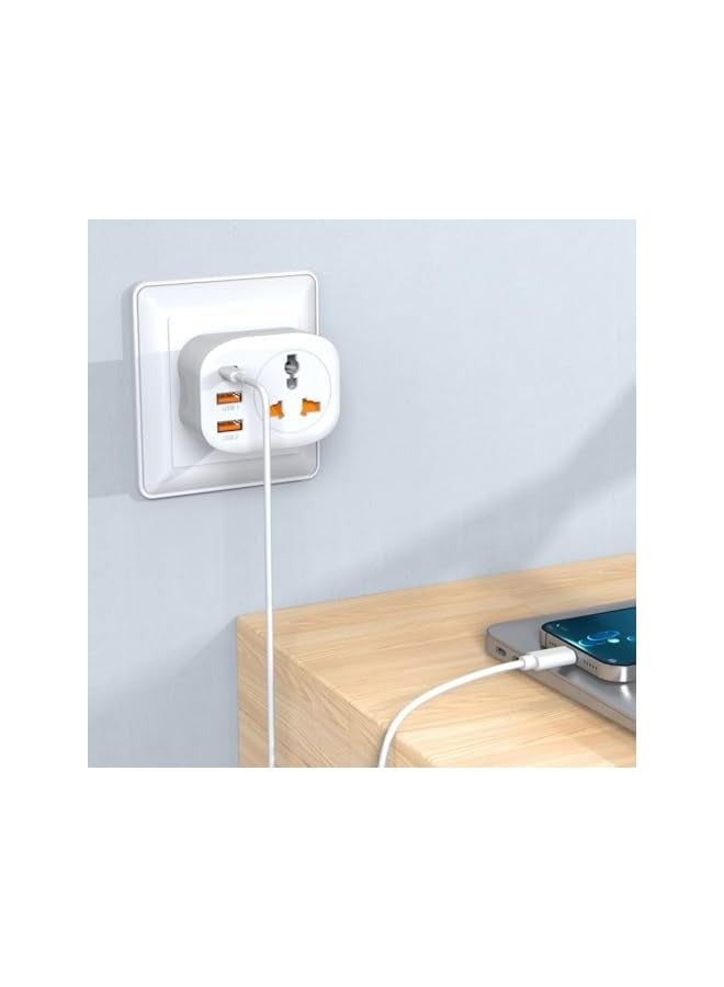 erorex Plug Adapter, Type G Travel Converter, Universal Socket Travel Adaptor with 2USB+Type-C port for Business Trip Holiday Hotel Airport-White  - Image 2