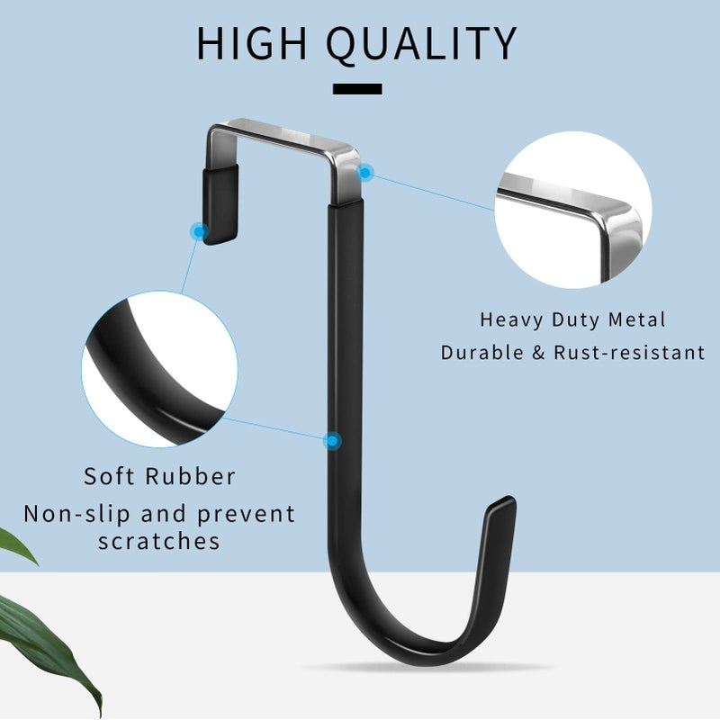 أف واي واي خطافات تعليق الملابس فوق الباب من Fyy، عبوة من 4 خطافات مزودة بمطاط مانع للخدوش، خطافات تنظيم متينة لغرفة المعيشة والحمام وغرفة النوم والمطبخ لتعليق الملابس والمناشف والقبعات والمعاطف والحقائب، لون أسود - Image 3