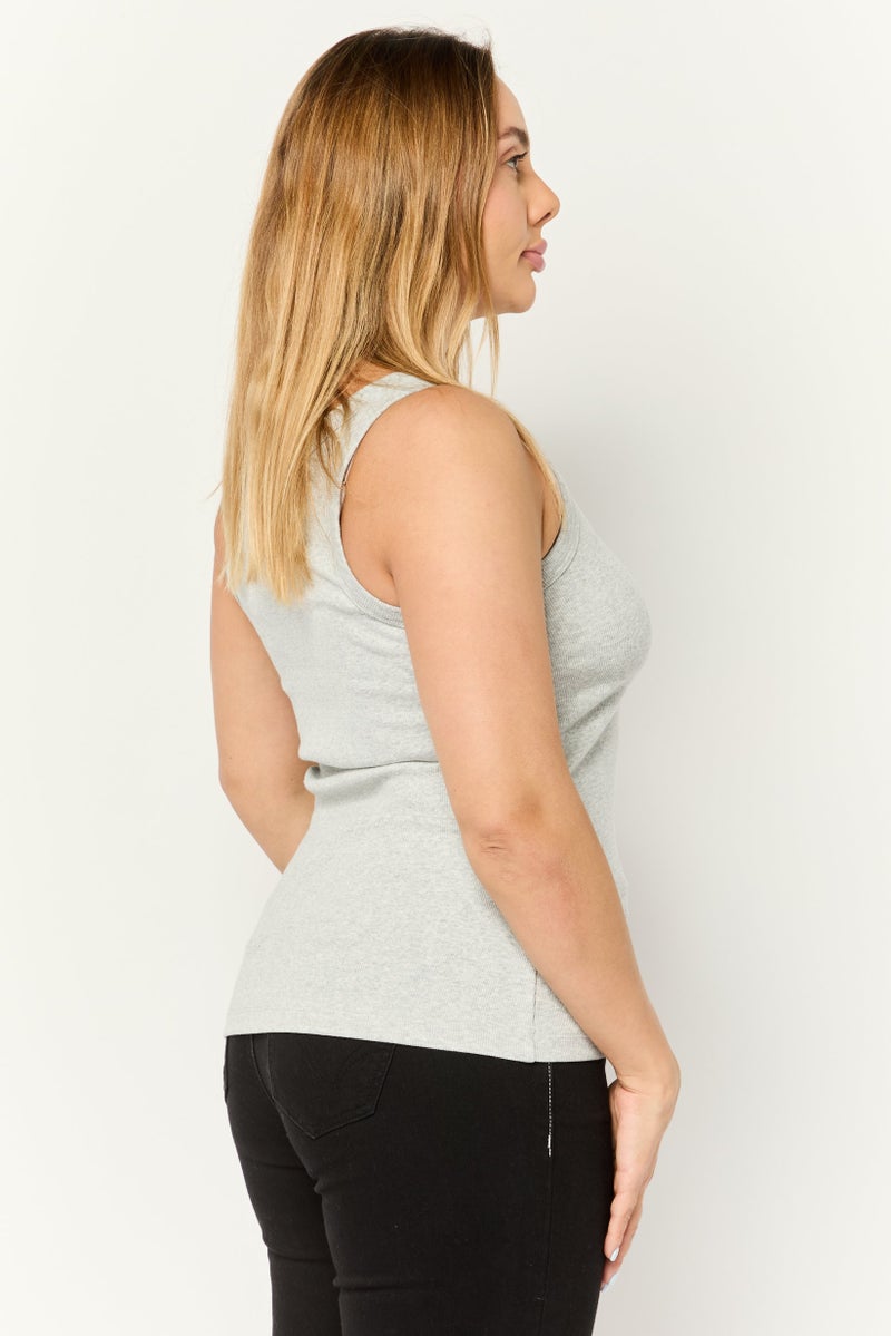 ESPRIT Women Round Neck Sleeveless Ribbed Tank Top, Grey - Image 3