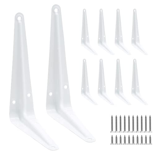 Uenhoy 10 Pack White Shelf Brackets 6 Inch Metal Floating Shelf Brackets Heavy Duty L Brackets for Shelves, Wall Mount Angle Corner Braces (6" x 5") - Image 1