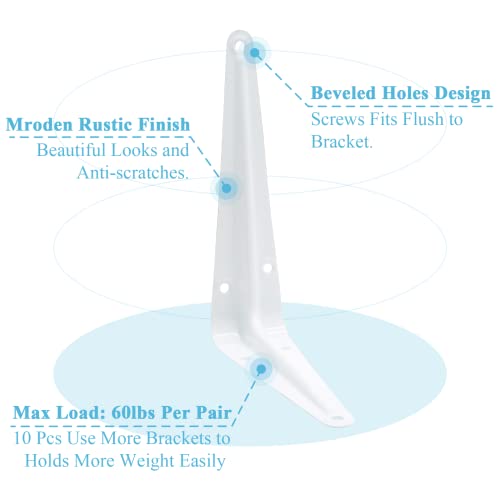 Uenhoy 10 Pack White Shelf Brackets 6 Inch Metal Floating Shelf Brackets Heavy Duty L Brackets for Shelves, Wall Mount Angle Corner Braces (6" x 5") - Image 3