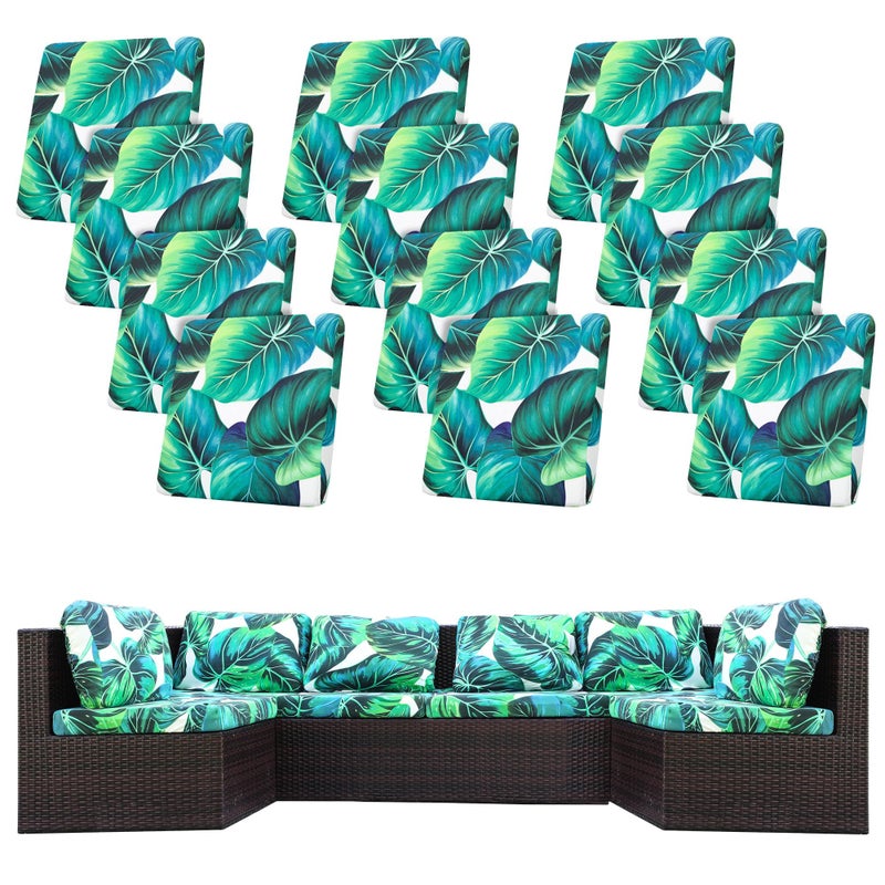 BIETYONE 12 Pcs Stretch Patio Cushion Covers,Outdoor Couch Covers Replacement,Outdoor Couch & Sofa Slipcovers,for Patio Furniture Cushion Covers,Washable Reusable Furniture Protector (Green Leaf,Cover Only) - Image 1