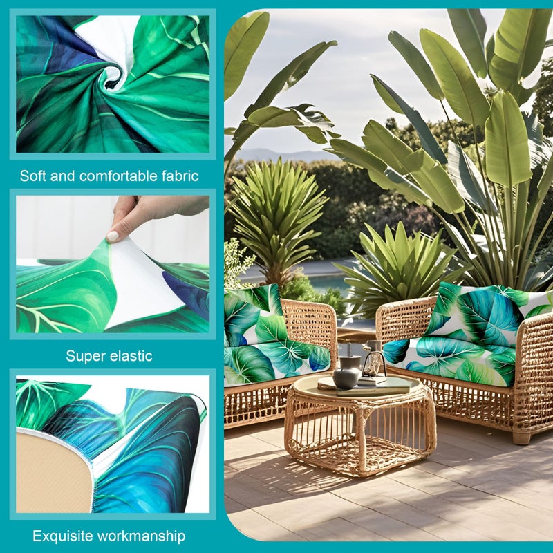 BIETYONE 12 Pcs Stretch Patio Cushion Covers,Outdoor Couch Covers Replacement,Outdoor Couch & Sofa Slipcovers,for Patio Furniture Cushion Covers,Washable Reusable Furniture Protector (Green Leaf,Cover Only) - Image 3