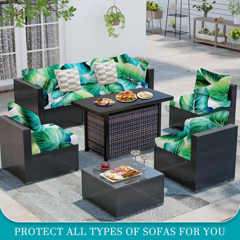 BIETYONE 12 Pcs Stretch Patio Cushion Covers,Outdoor Couch Covers Replacement,Outdoor Couch & Sofa Slipcovers,for Patio Furniture Cushion Covers,Washable Reusable Furniture Protector (Green Leaf,Cover Only) - Image 4