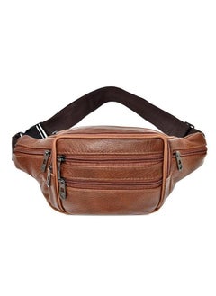 Generic Genuine Leather Waist Bag Multilayer Men Large Capacity Khaki 