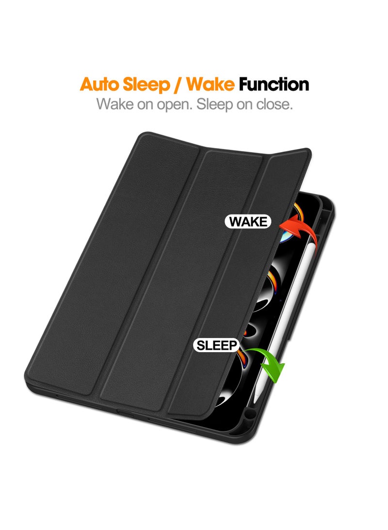 general Compatible with iPad Pro 11 Case (M4) 2024 with Pencil Holder [Supports Pencil/Pencil Pro], Leather + Soft TPU Back Cover with Smart Trifold Stand, Auto Wake/Sleep - Image 2