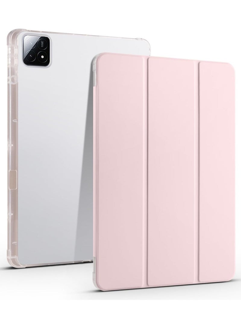 VKL Xiaomi Pad 7/Pad 7 Pro 11.2 Inch 2024,Acrylic Transparent and Anti-yellowing Tablet Case,with Pen Slot,Auto Sleep/Wake,Multi-angle Bracket (Pink)