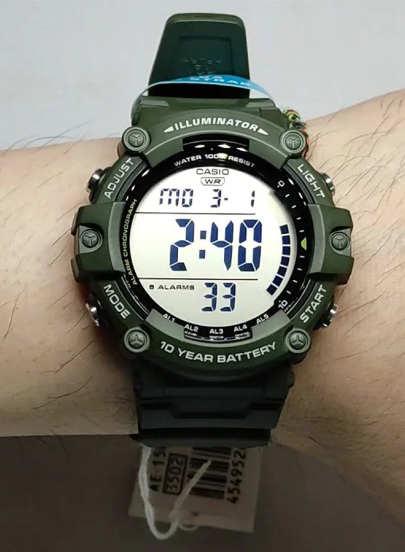 كاسيو ساعة رقمية كاسيو إيلوميناتور تايمر للرجال، أخضر، AE-1500WHX-3AVDF، أخضر، رياضية - Image 3