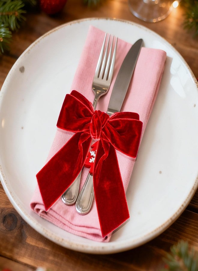 phnydreg 6Pcs Christmas Napkin Rings Bow Velvet Napkin Holders for Xmas Weddings Birthday Party Dinner Table Decoration - Image 4
