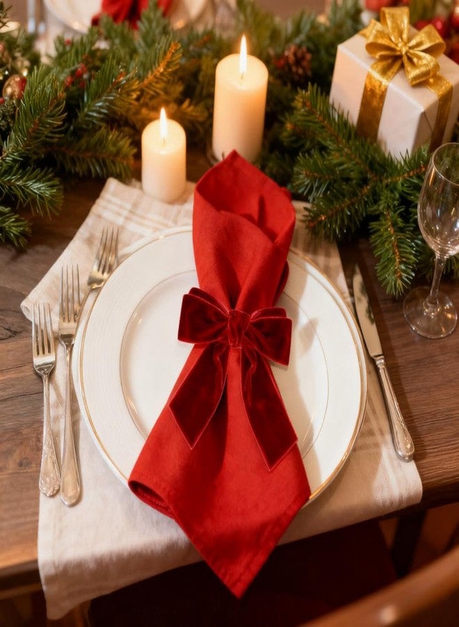 phnydreg 6Pcs Christmas Napkin Rings Bow Velvet Napkin Holders for Xmas Weddings Birthday Party Dinner Table Decoration - Image 3