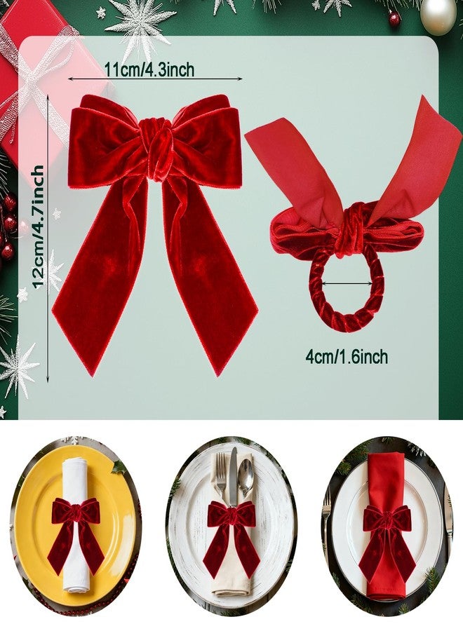 phnydreg 6Pcs Christmas Napkin Rings Bow Velvet Napkin Holders for Xmas Weddings Birthday Party Dinner Table Decoration - Image 2
