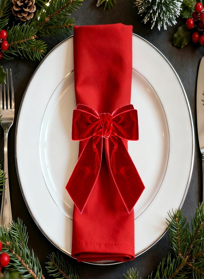 phnydreg 6Pcs Christmas Napkin Rings Bow Velvet Napkin Holders for Xmas Weddings Birthday Party Dinner Table Decoration - Image 5