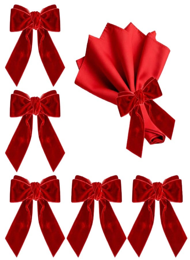 phnydreg 6Pcs Christmas Napkin Rings Bow Velvet Napkin Holders for Xmas Weddings Birthday Party Dinner Table Decoration - Image 1