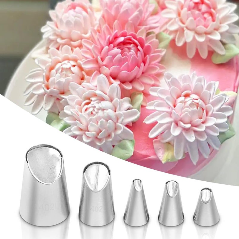 Dr.Pedi 5 Pieces Rose Flower Piping Tips Set Cake Decorating Tips Icing Piping Nozzles Set Cupcake Decorating Kit Cupcake Pastry Tool - Image 1