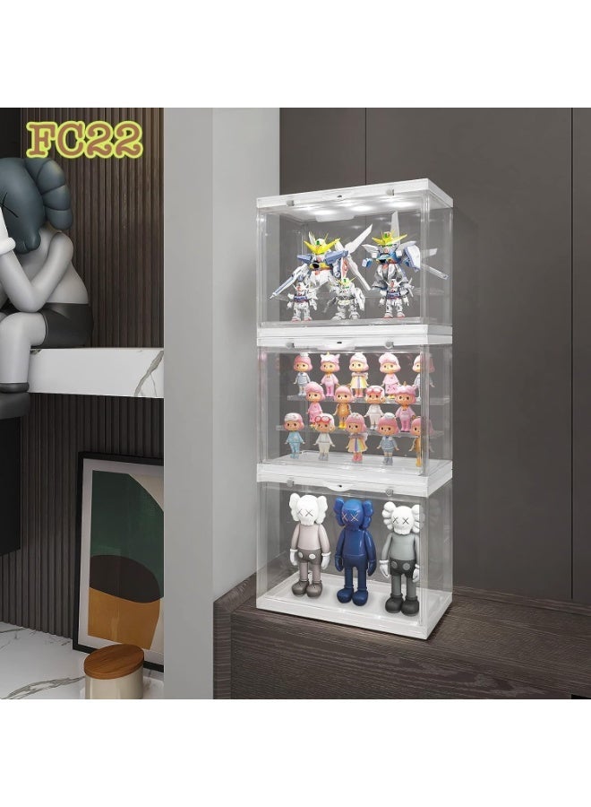YOUWE7 Clear Display Case for Mini Action Figures and Minitoy, Stackable Showcase, Dustproof, Detachable Shelves, LED voice control sensor with light for Collectibles 30 cm x 17.5 cm x 23 cm - Image 2