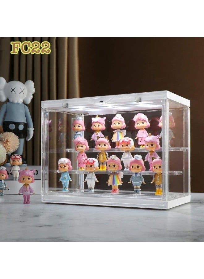 YOUWE7 Clear Display Case for Mini Action Figures and Minitoy, Stackable Showcase, Dustproof, Detachable Shelves, LED voice control sensor with light for Collectibles 30 cm x 17.5 cm x 23 cm - Image 4