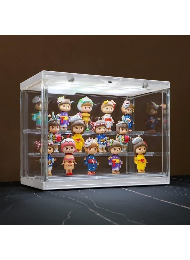 YOUWE7 Clear Display Case for Mini Action Figures and Minitoy, Stackable Showcase, Dustproof, Detachable Shelves, LED voice control sensor with light for Collectibles 30 cm x 17.5 cm x 23 cm - Image 1