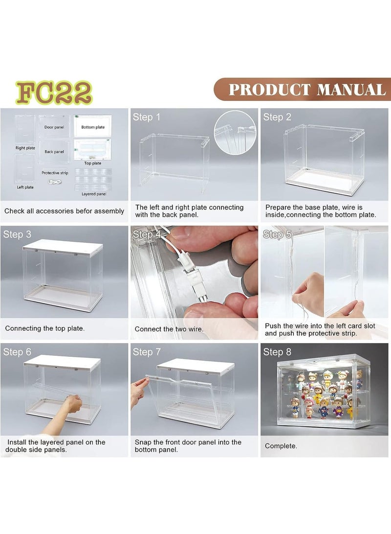 YOUWE7 Clear Display Case for Mini Action Figures and Minitoy, Stackable Showcase, Dustproof, Detachable Shelves, LED voice control sensor with light for Collectibles 30 cm x 17.5 cm x 23 cm - Image 5