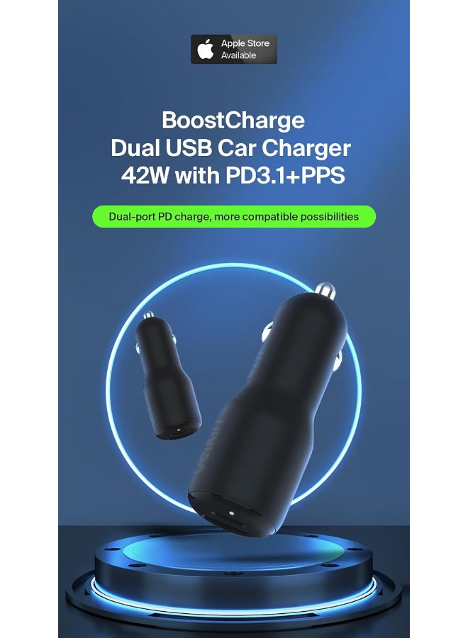 belkin Renewed - Dual USB-C Car Charger for Cellular Phones and Tablets - 42W (12W + 30W) PD Black - Image 3