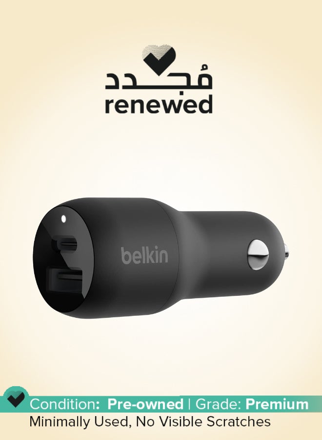 belkin Renewed - Dual USB-C Car Charger for Cellular Phones and Tablets - 42W (12W + 30W) PD Black - Image 1