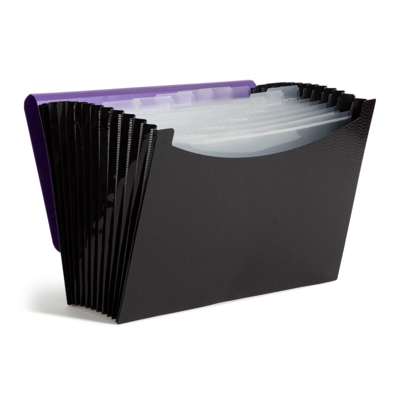 Smead Poly Frequency Expandable File Folders Letter Size 12 Pockets Flap Cord Closure PurpleBlack 70862
