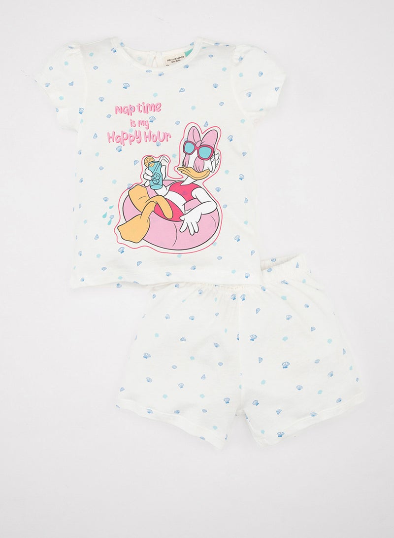 DeFacto Daisy Duck Short Sleeve Cotton Pajama Set With Shorts - Image 1