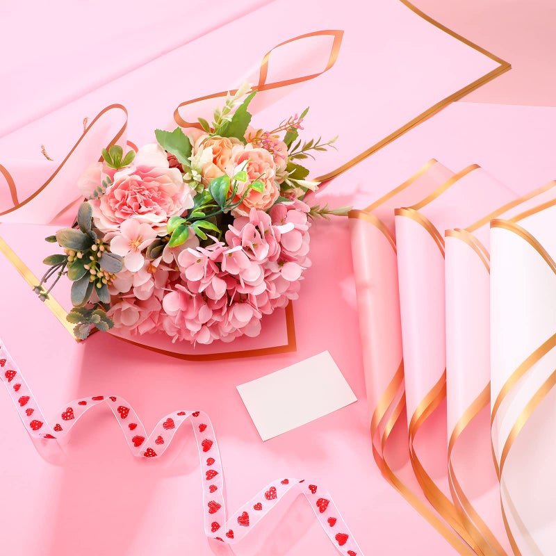Pajean 160 Sheets Valentine's Day Waterproof Flower Wrapping Paper Gold Edge Floral Wrap Assorted Flower Bouquet Wrap Florist Paper for DIY Crafts Packaging Korean Bouquet Wrapping Supply Mother's day - Image 4