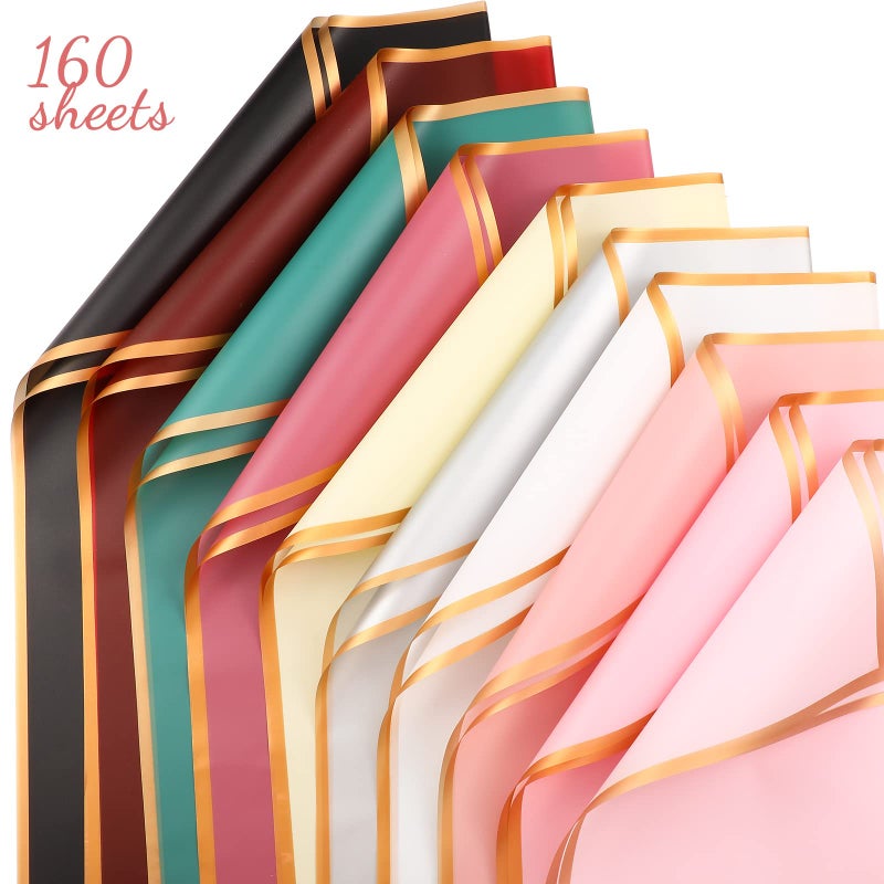 Pajean 160 Sheets Valentine's Day Waterproof Flower Wrapping Paper Gold Edge Floral Wrap Assorted Flower Bouquet Wrap Florist Paper for DIY Crafts Packaging Korean Bouquet Wrapping Supply Mother's day - Image 2