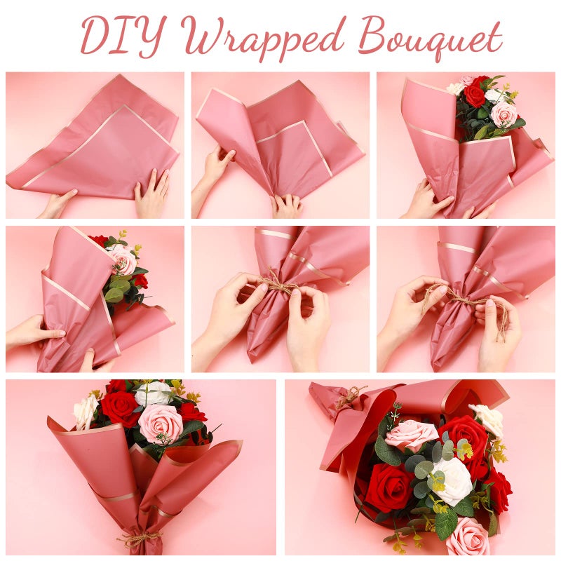 Pajean 160 Sheets Valentine's Day Waterproof Flower Wrapping Paper Gold Edge Floral Wrap Assorted Flower Bouquet Wrap Florist Paper for DIY Crafts Packaging Korean Bouquet Wrapping Supply Mother's day - Image 3