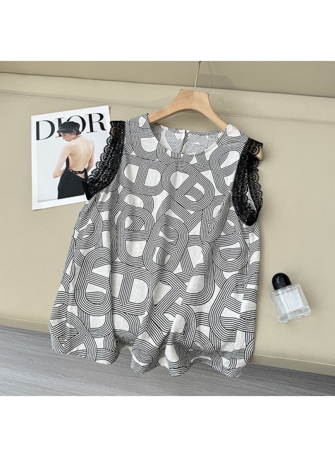 XINYANG lace Trim Round Neck Sleeveless Top - 2025 Summer Line T-shirt - Image 2