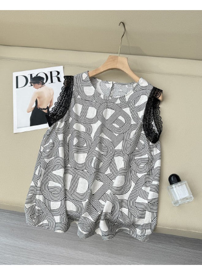 XINYANG lace Trim Round Neck Sleeveless Top - 2025 Summer Line T-shirt - Image 1